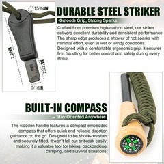 Ferro Rod Fire Starter Kit, Hardwood Handle, Compass, 16K+ Strikes