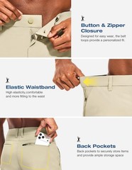 PULI Golf Shorts Men 10 Inch Inseam Hiking Business Dress 36, Sand Khaki