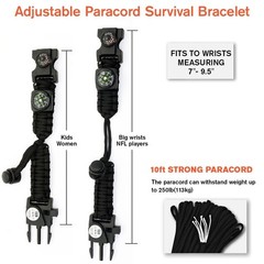 NVioAsport 20 in 1 Paracord Bracelet, Adjustable Gear 9.5 inches, Red +Black