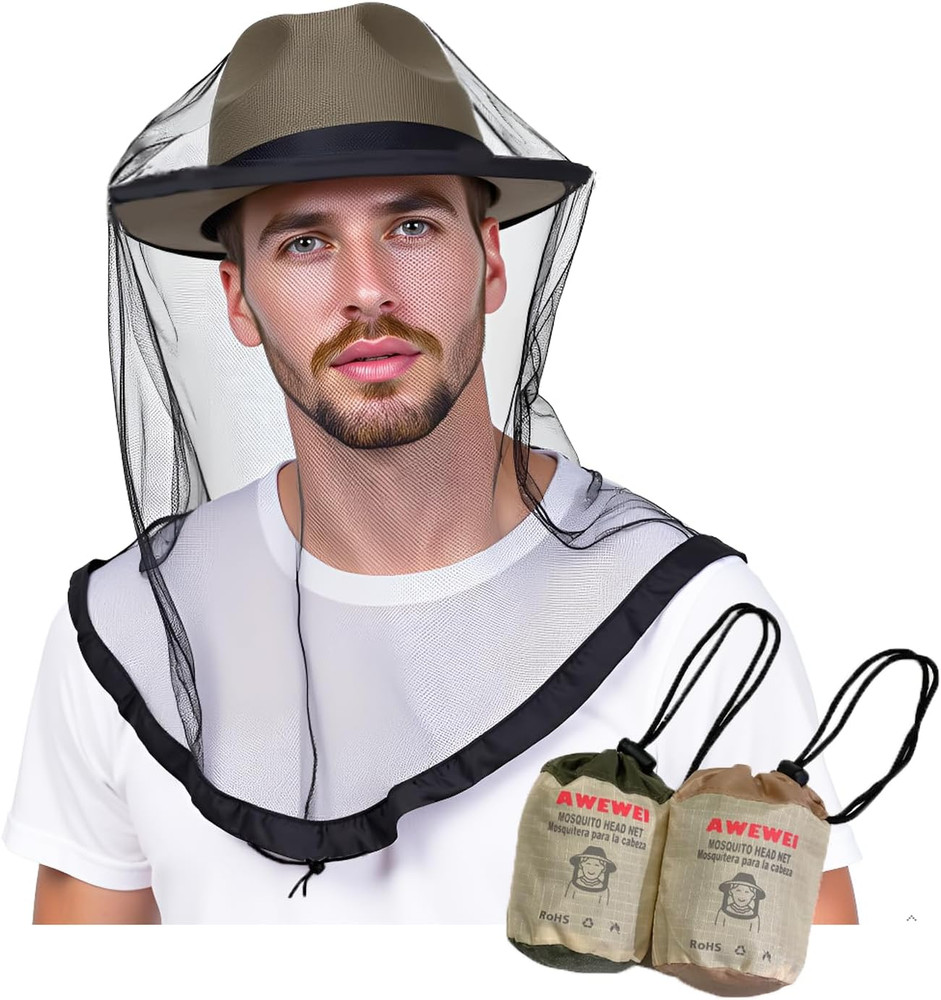 Mosquito Head Net, 2 Pack Ultra Fine Ice Silk Cooling Breathable Soft Large Long