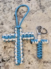 Paracord Cross And Keychain Set In Turquoise And White