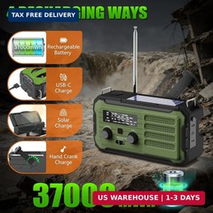 Emergency Radio Hand Crank Solar, 10000mAh/37000mWh Emergency Weather Radio, Han