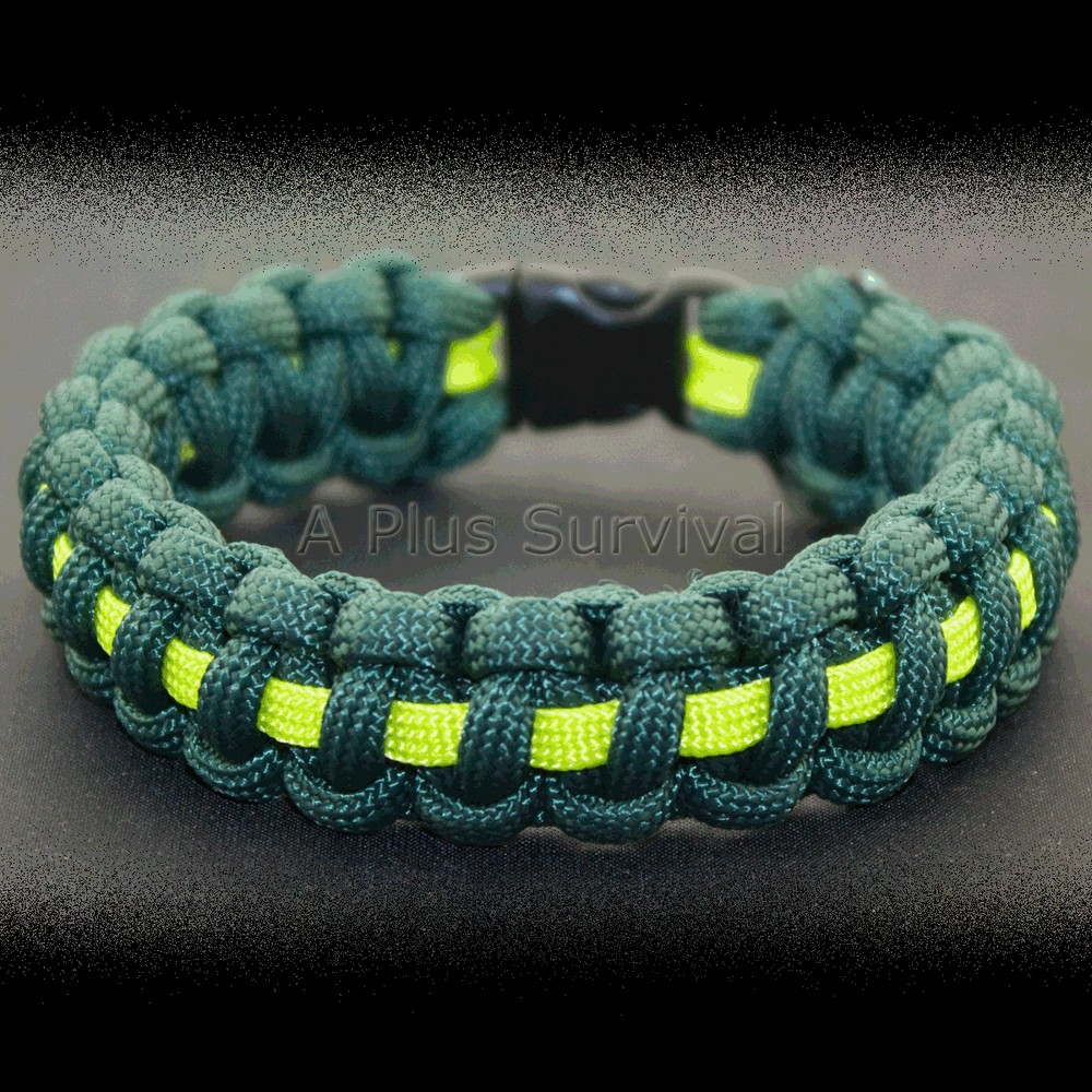 CERT Green with Yellow Stripe Paracord Rope Bracelet 9 Feet 7 Strand 550 LB