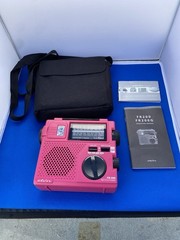 LL Bean FR-200 Emergency RADIO Short Wave AM/FM Hand Crank Pink Eton w/ Case
