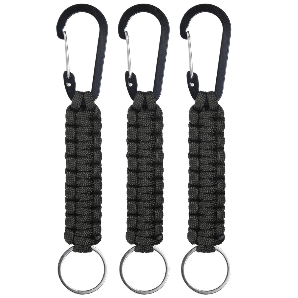3-Pack Braided Paracord with Clips, 6.7 Inch Paracord Lanyard[Black]