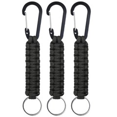 3-Pack Braided Paracord with Clips, 6.7 Inch Paracord Lanyard[Black]