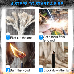 5″ Ferro Rod Kit, Flint and Steel | 20,000+ Strikes HSS Striker, 2X 20-Min Tinde