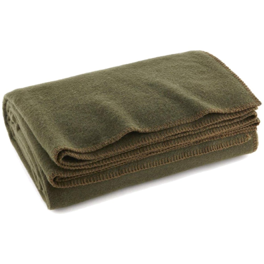 Dependable Olive Drab Green Camping Blanket 66″ x 90″ – Heavyweight Wool Warmth