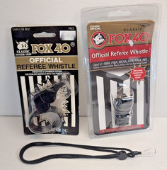 NEW! TWO CLASSIC FOX 40 OFFICIAL REFEREE HANG & FINGER GRIP WHISTLE BLACK