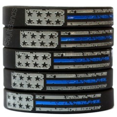 XL Worn Distressed USA Flag Thin Blue line Wristband Set – Extra Large Size