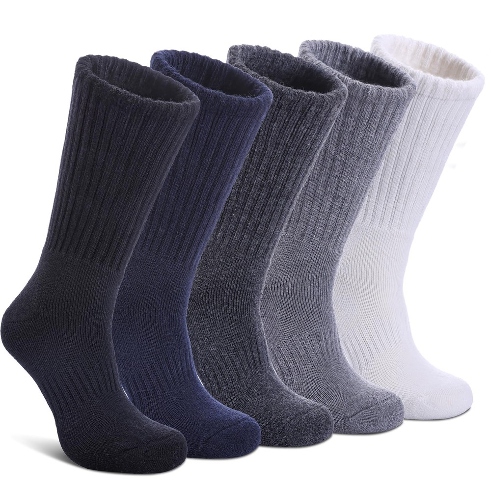 DYW Womens Merino Wool Hiking Socks Thermal Warm Medium, 5 Pairs Solid Colors