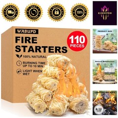 Compact Natural Fire Starters (110 Pcs) for Charcoal Grill & Indoor Fireplaces
