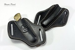 Custom Black 45 Degree Canted Leather Sheath for Buck 110 Folding Hunter