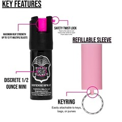 Police Magnum Mini Pepper Spray Self Defense- 1 Pack .50 oz Key Ring PINK Sleeve