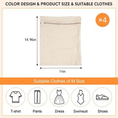 4-Piece Medium Durable Organic Cotton Mesh Laundry Bags with Medium, beige