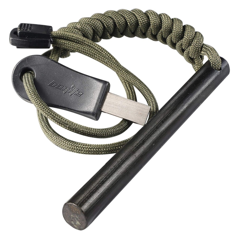 bayite 4 Inch Survival Ferrocerium Drilled Flint Fire Starter, Ferro black