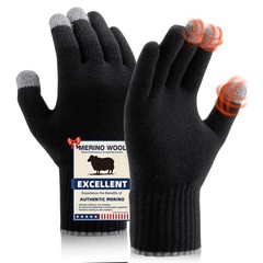 Heat equation Merino Wool Gloves for Men Women, Touch Large, C02-(black)