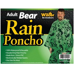 Adult Bear Rain Poncho One Size Fits almost all Hooded Waterproof Vinyl .10mmPVC