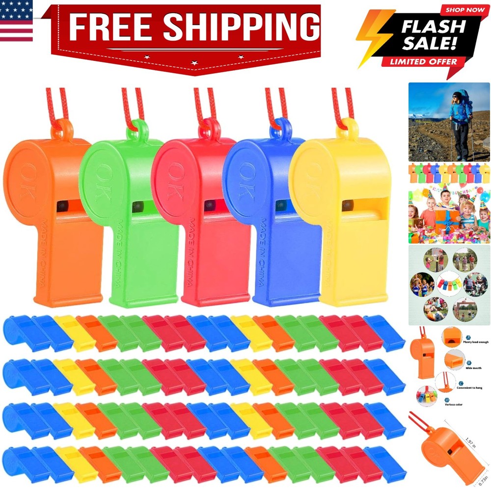 72Pcs Plastic Whistles, Bulk Whistles, Training Sports Whistles with Lanyard,…