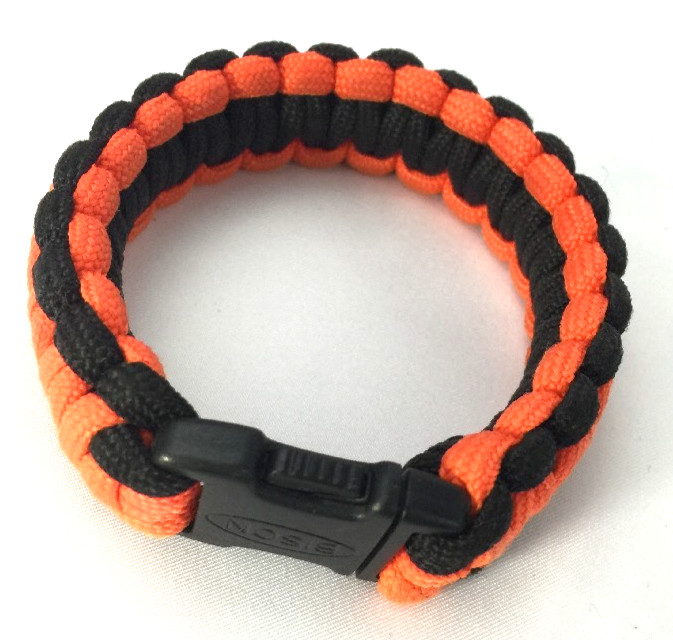 Paracord Survival Bracelet Orange & Black Double Core Cobra Weave 8.75″ Open