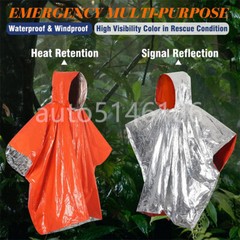 2Pcs Emergency Hooded Poncho Insulated PE Rain Coat Windproof Outdoor Hiking