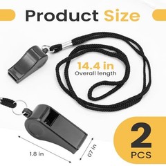 2 Sports Whistles with Lanyard, Loud Crisp Sound Whistle Ideal for Coaches, 4