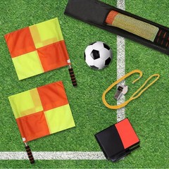 Soccer Referee Kit: Checkered Flags, Red Yellow Cards, Whistles & Storage Bag