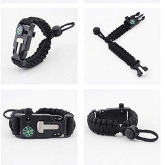2 Pcs Survival Paracord Bracelet Flint Fire Starter Scraper Compass for Camping