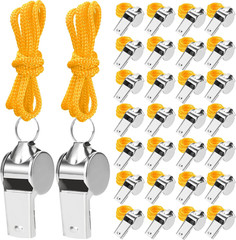 100 Pcs Stainless Steel Whistle with Lanyard, Sports Whistles for Adults, Loud