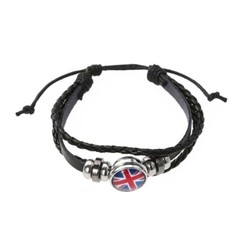 Fashion Soccer National Flag Bracelet Time Glass Weaving Leather Bangle