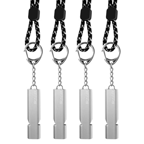 Survival Whistles 4-Pack & 6-Pack, Upgraded Aluminum Emergency 4 Pack Silver