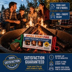 Pull Start Fire Starter, String, No Matches, Lights Wet 3 Count, White