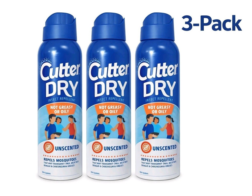 Cutter Dry Mosquito & Tick Insect Repellant Spray, 4oz Bottles, 3-Pack, NEW