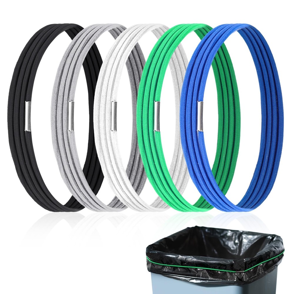 JIYIN 5 Pcs 96 Gallon Trash Can Rubber Bands, Black, Gray, Blue, White, Green