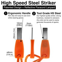 Camping Flint And Steel Fire Starter 0.4x4in 10x100mm Ferro Rod Hss Striker Pa