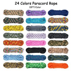 MONOBIN 24 Colors 10ft Paracord Rope with Red，blue，black，teal，pink