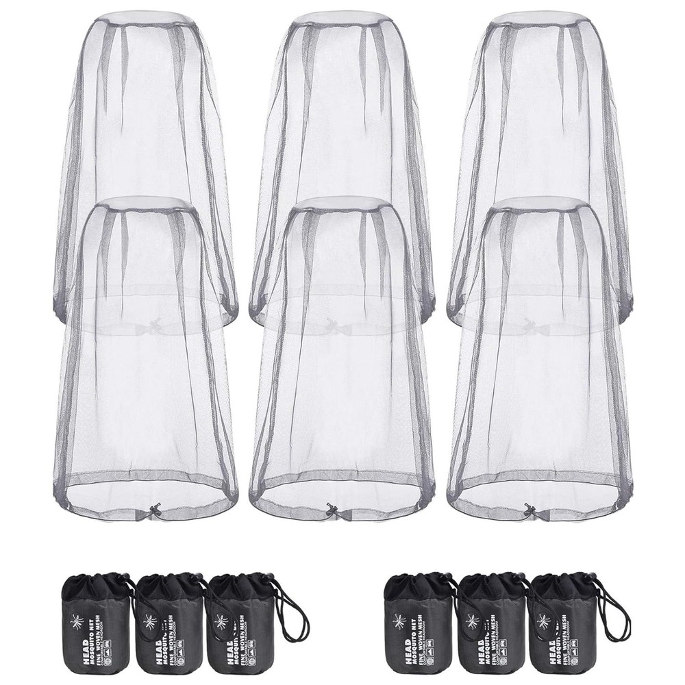 HESTYA 6 Pack Mosquito Head Net Mesh for Hiking & Outdoors Bug Face Netting O…