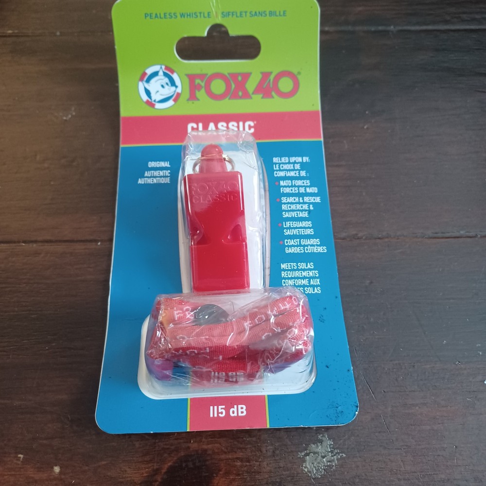 Fox 40 Classic Marine Orange Safety Whistle 115 dB Pealess With Lanyard BinA