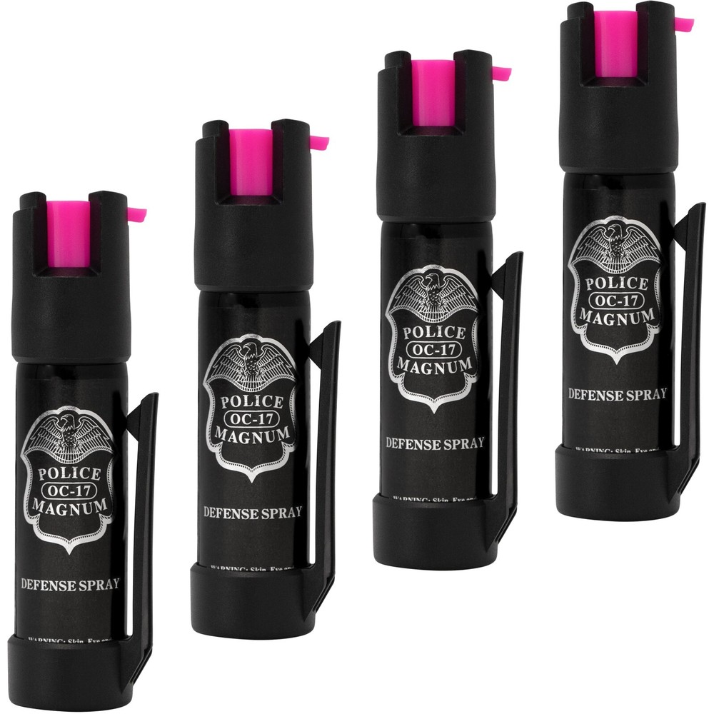 4 Pack Police Magnum Hot Pink pepper spray .75oz HP bottom clip self defense Kit