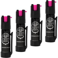 4 Pack Police Magnum Hot Pink pepper spray .75oz HP bottom clip self defense Kit