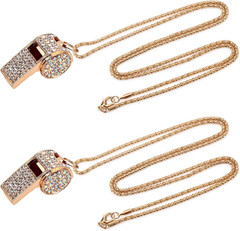 2Pcs Bling Whistle Necklace Crystal Rhinestone Loud Metal Whistle with Chain