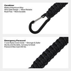Paracord Keychain with Carabiner Clips 3 Pack, Small 1.2m, Black