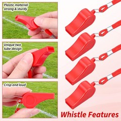 60 Pcs Plastic Whistles with Lanyard, Red Loud Crisp Sound Whistle for Coach,…