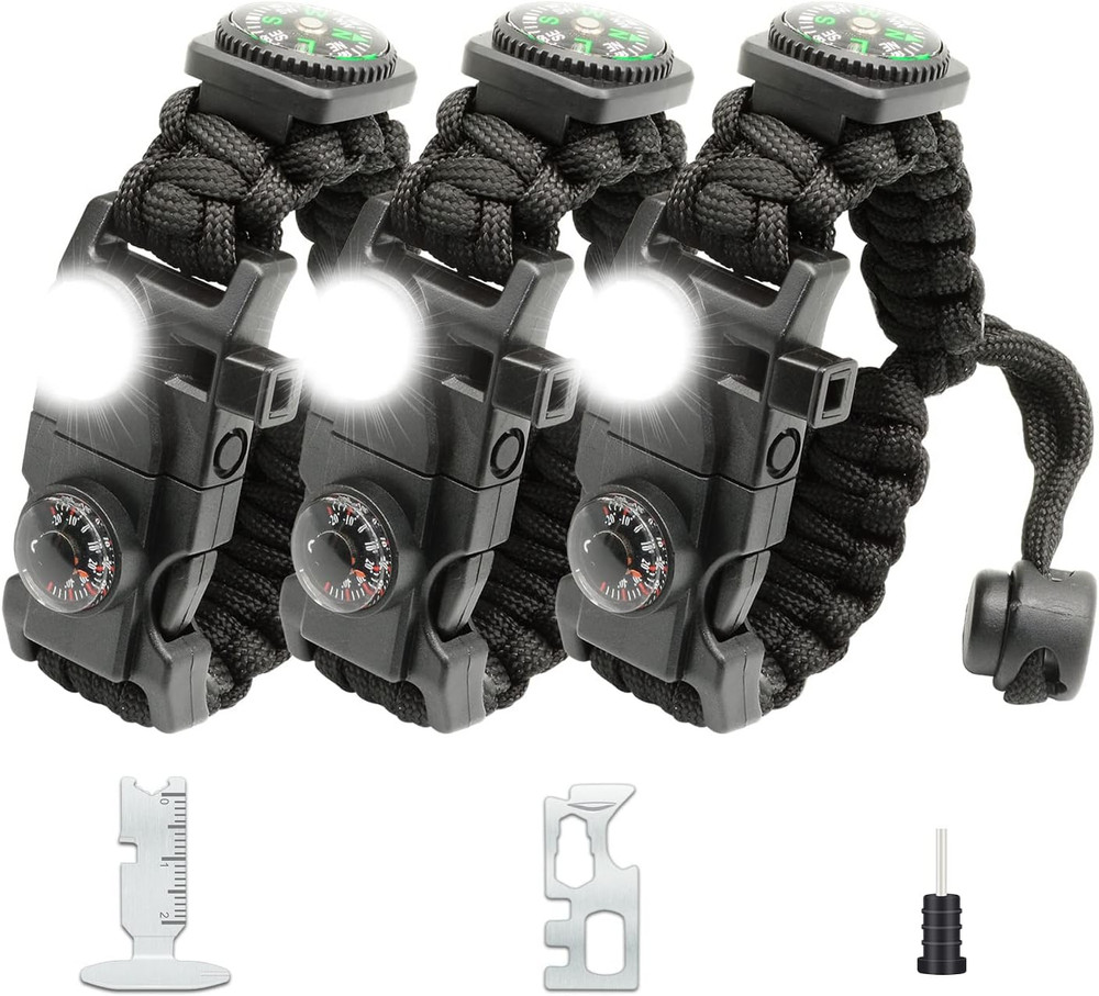 20 in 1 Survival Paracord Bracelet Adjustable Gear Kit with SOS LED Light, Fire