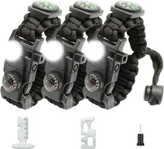 20 in 1 Survival Paracord Bracelet Adjustable Gear Kit with SOS LED Light, Fire