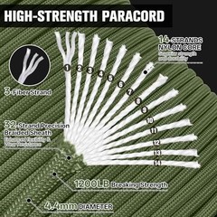 1200lb Paracord Rope – 4.4mm 14 Strand Nylon Survival 50 ft Army Green