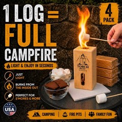 Swedish Fire Log Campfire Logs for S’Mores & Fire Pits, Torch Bloc One Log Fi…
