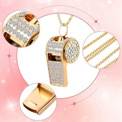 2 Pack Bling Whistle Crystal Rhinestone with Chain,Shining Whistle with1532