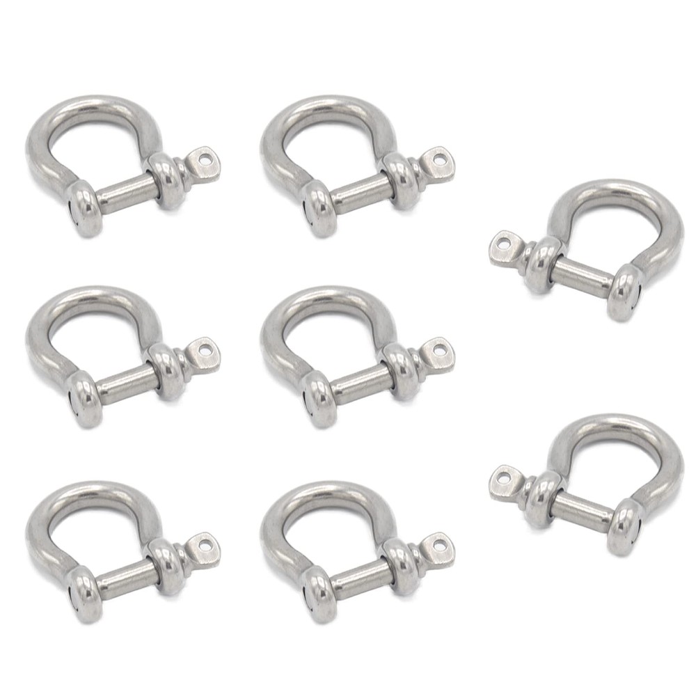 8Pcs Screw Pin Anchor Shackle, Stainless Steel M5 Bow Shackle, 3/16 Inch D Ring
