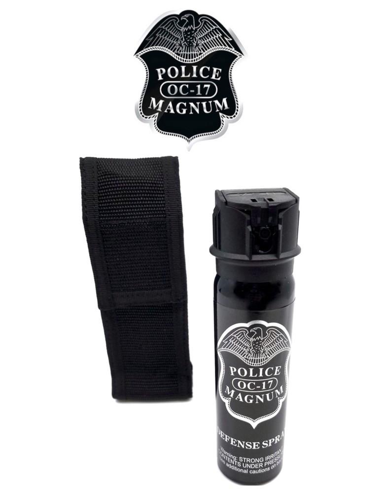 POLICE MAGNUM Pepper Spray 4oz Ounce Flip Top Nylon Holster Defense Protection